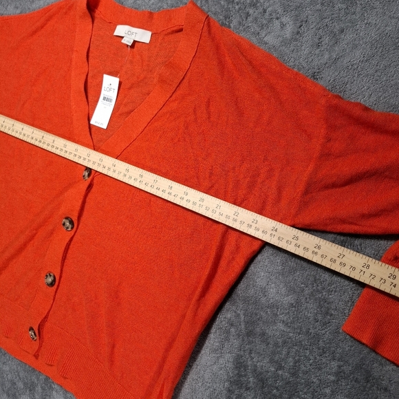 LOFT Women’s Orange Drop Shoulder V-Neck Button Down Cardigan Sweater Size M - Picture 10 of 12